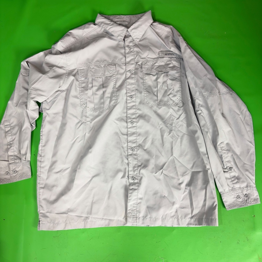Habit Fishing Shirt Mens 2XL Harbor Mist Tan Vented Roll Tab LS 40+ UV Utility